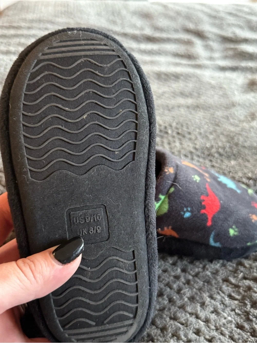 Kids Black Dino Print Slip-On Shoes